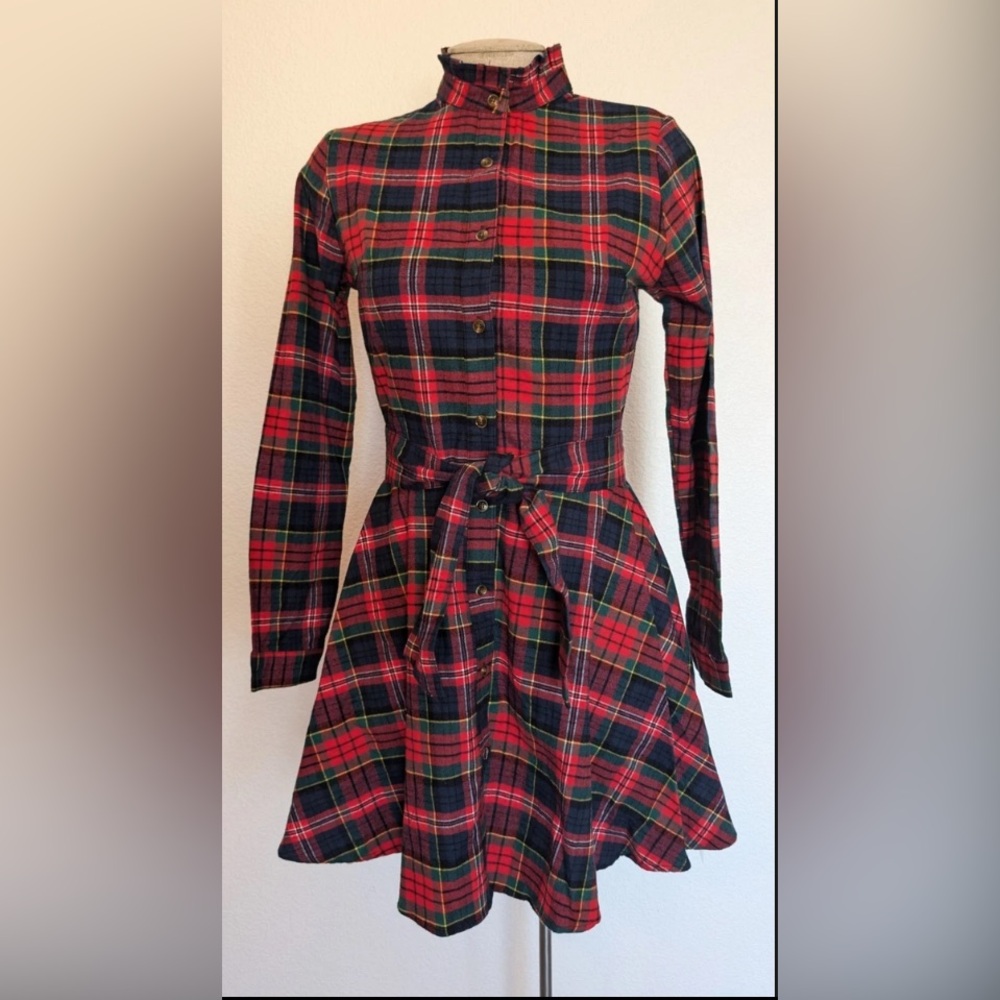 Plaid Button-Up Dress with Belt